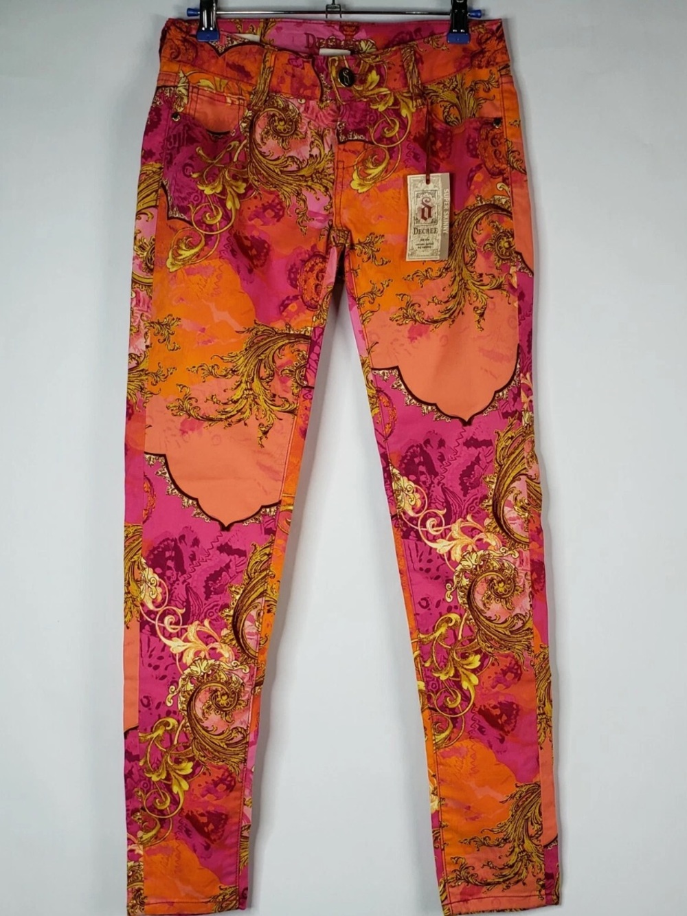 Decree Vibrant Pink & Orange Print Slim Pants